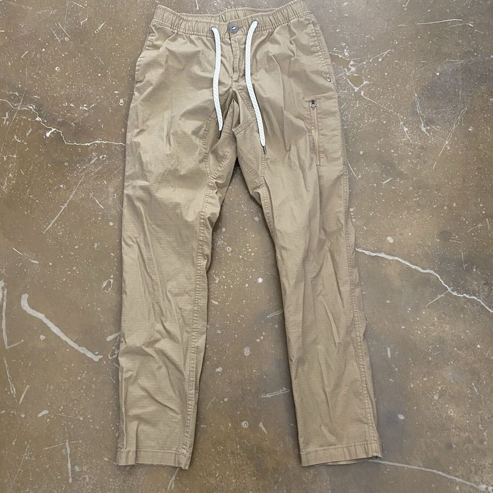 Vuori Pants Medium Tan Zip Pocket Drawstring Rip Stop  Cotton Mens